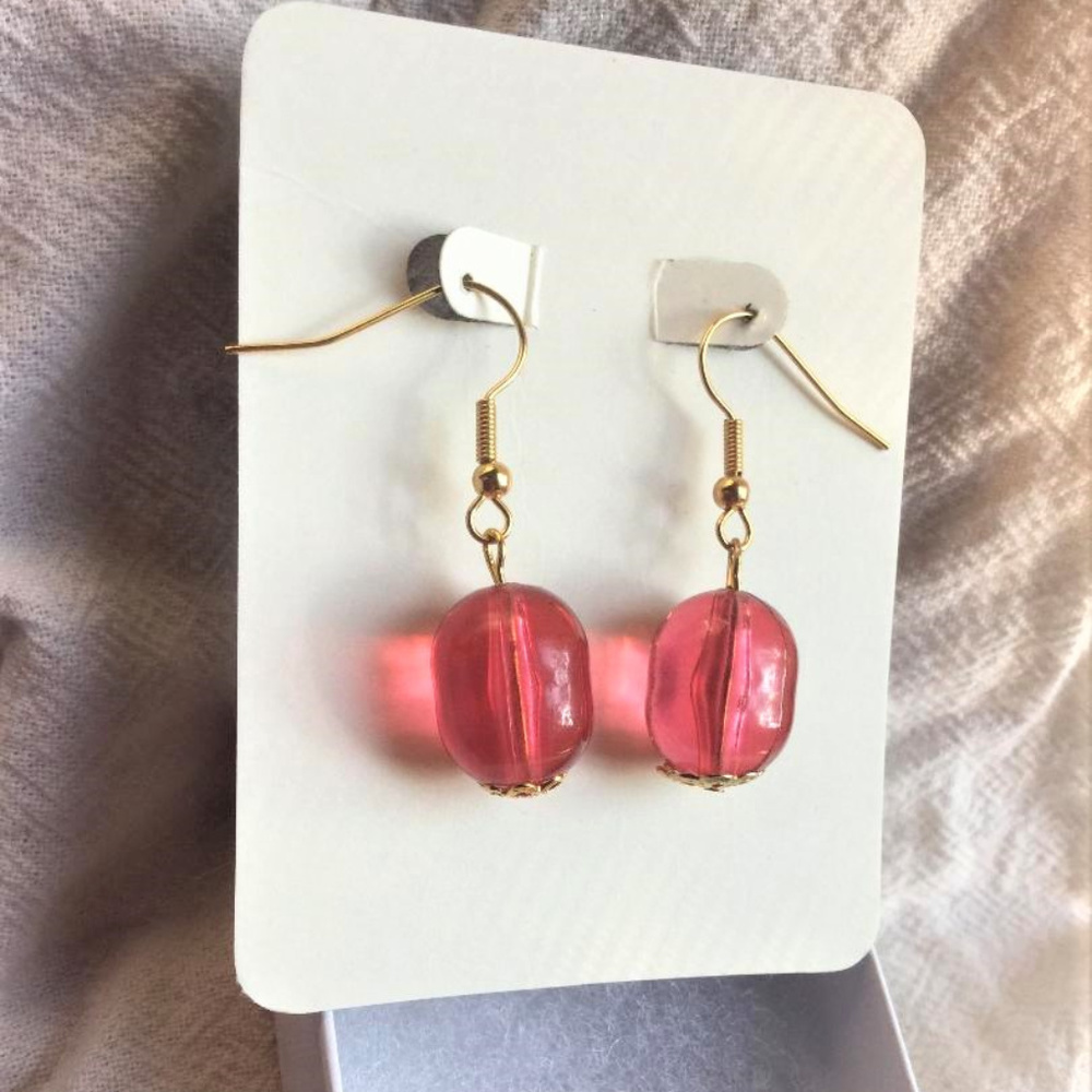 Gold Plated CandyPink Dangle Earrings